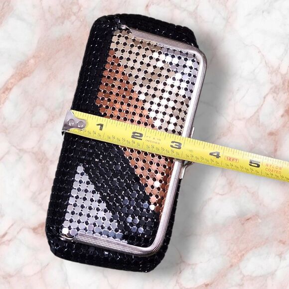 Vintage Bags by Marlo Metal Mesh Kisslock Clutch Black Copper Silver Retro - Picture 9 of 10